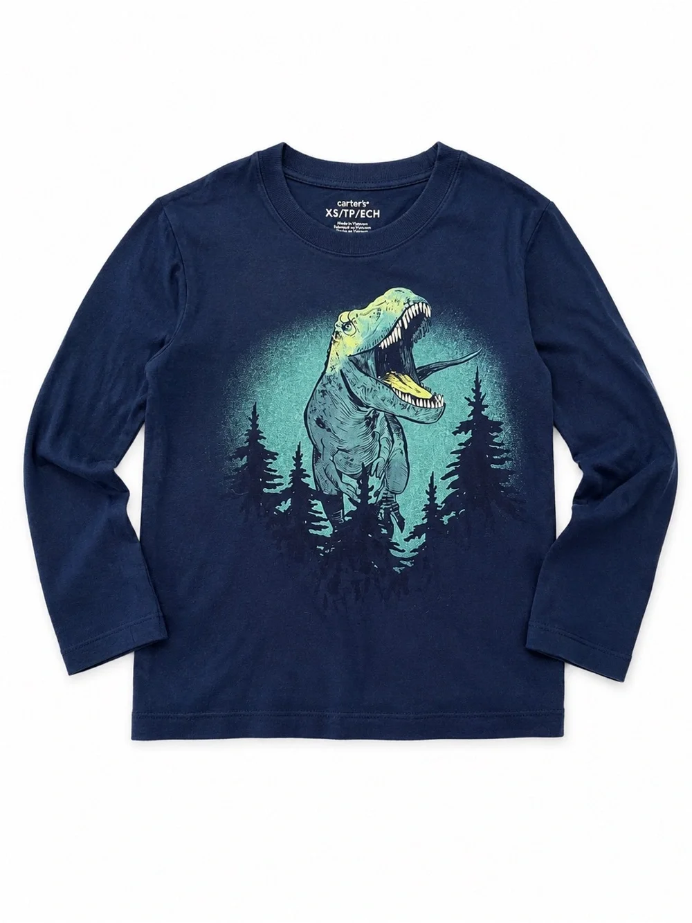 Carter’s Boys Navy T-Rex Dinosaur Long Sleeve Shirt XS